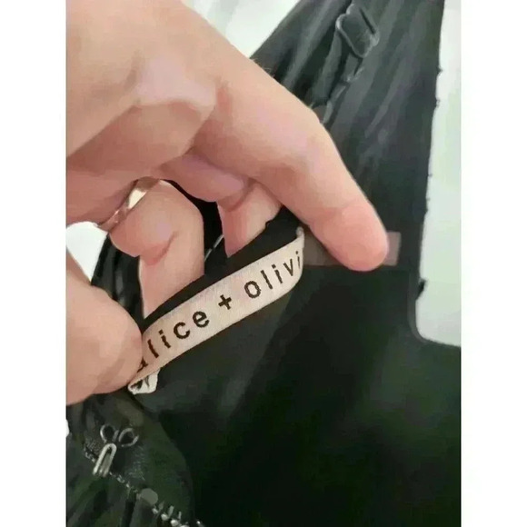 Alice + Olivia Beaded Sequin Mesh Overlay Straight Leg Jumpsuit Black Size 0 - Picture 3 of 8